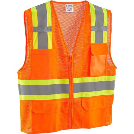 Global Industrial Two-Tone Safety Vest 2XL/3XL Class 2 H Back, , Zipper 6 Pockets, 1 Mic Tab 641641OXXL